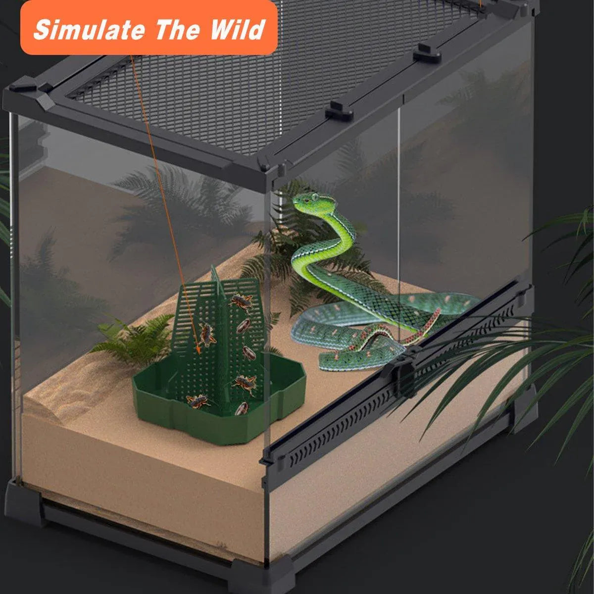 Reptile Anti Escape Feeding Basin Self Catch Feeder for Lizard Snake Pet Care - Green-L