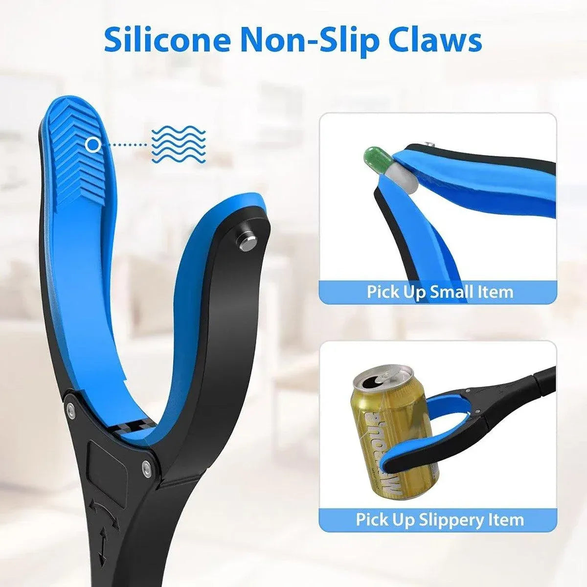 Folding Rubbish Picker Clip Hygiene Trash Grabber Long Handle Waste Cleaner Tool - Blue