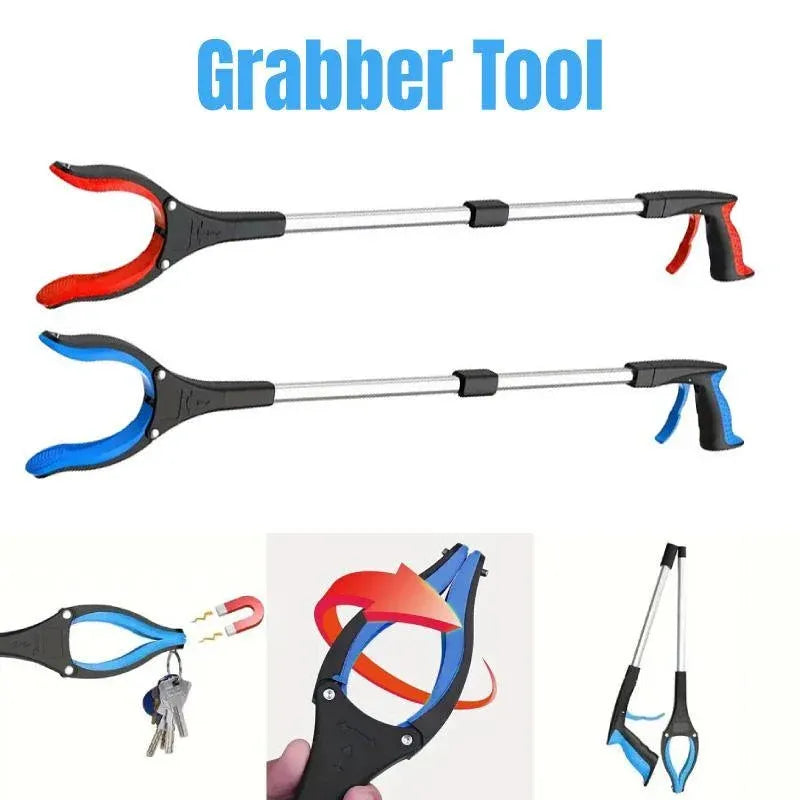 Folding Rubbish Picker Clip Hygiene Trash Grabber Long Handle Waste Cleaner Tool - Blue