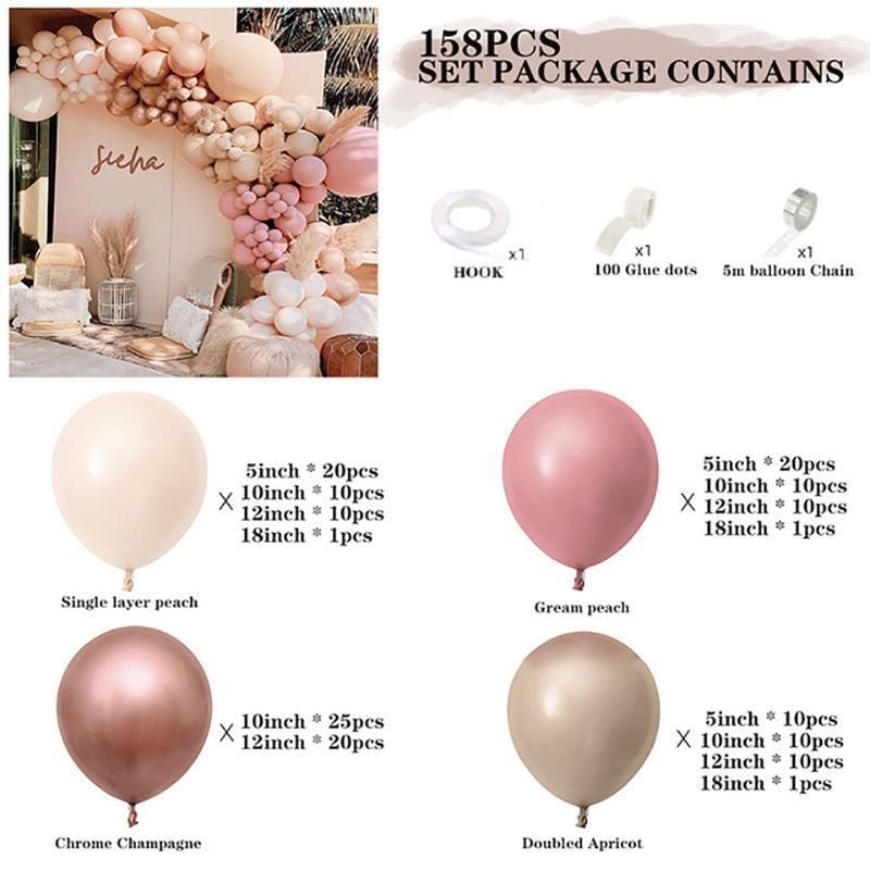 Retro Pink Balloon Arch Kit Set Garland for Birthday Wedding Party Decoration - 158PCS