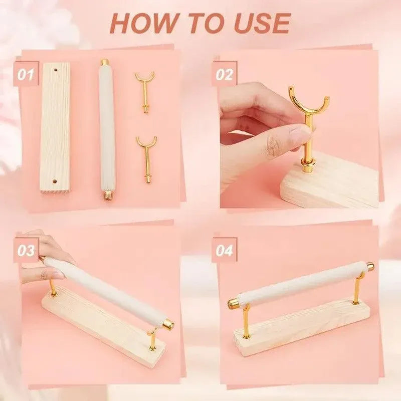 Simple Wooden Jewellery Organizer Rack Ring Display Stand for Rings Earrings - Double