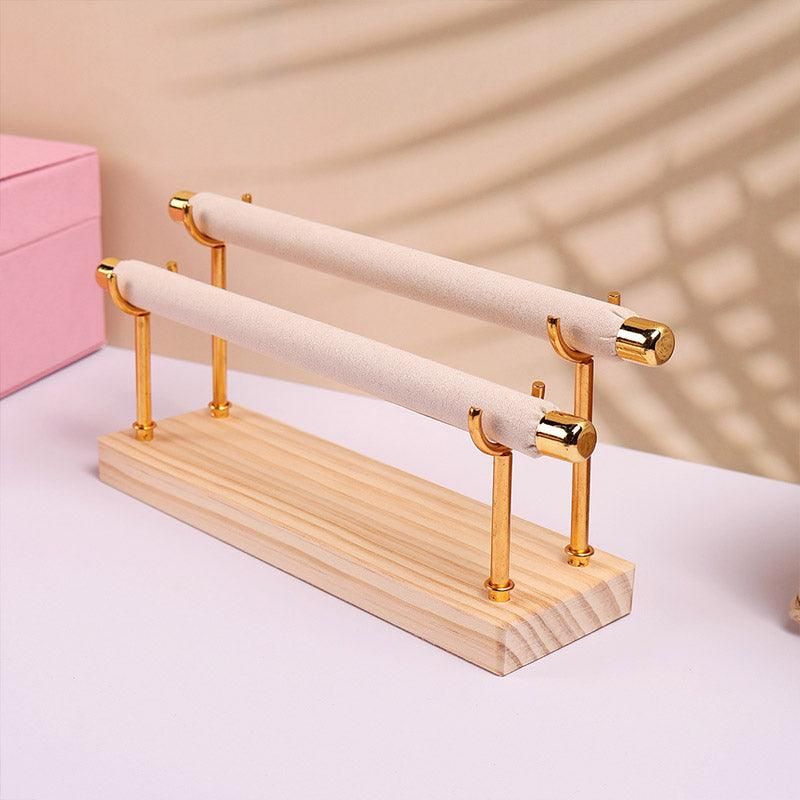 Simple Wooden Jewellery Organizer Rack Ring Display Stand for Rings Earrings - Double