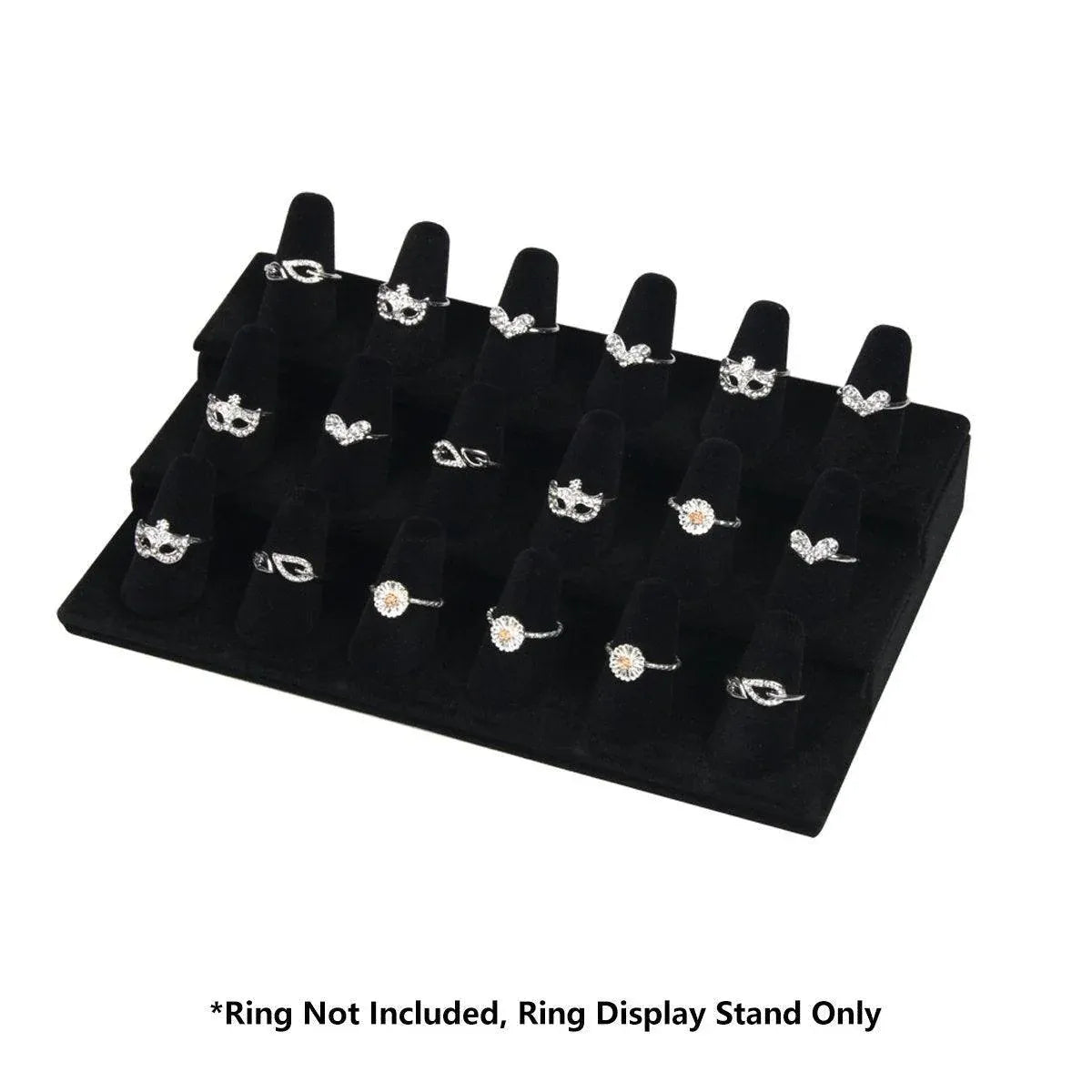 Three Layer Flocking Jewelry Display Stand 18 Finger Ring Organizer Holder