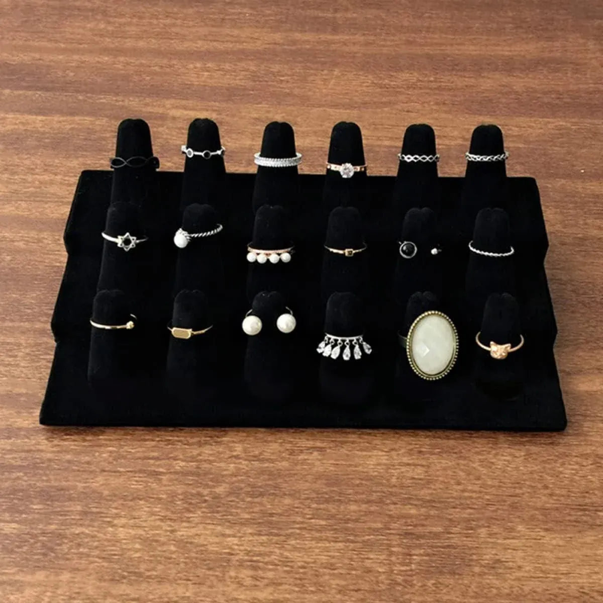Three Layer Flocking Jewelry Display Stand 18 Finger Ring Organizer Holder