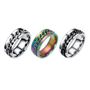 Spinner Rings Mens Womens Fidget Rotating Ring Silver Stainless Steel Size 7 - Black
