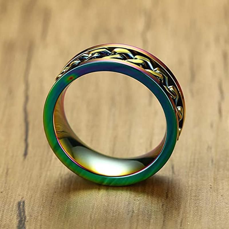 Spinner Rings Mens Womens Fidget Rotating Ring Silver Stainless Steel Size 7 - Black