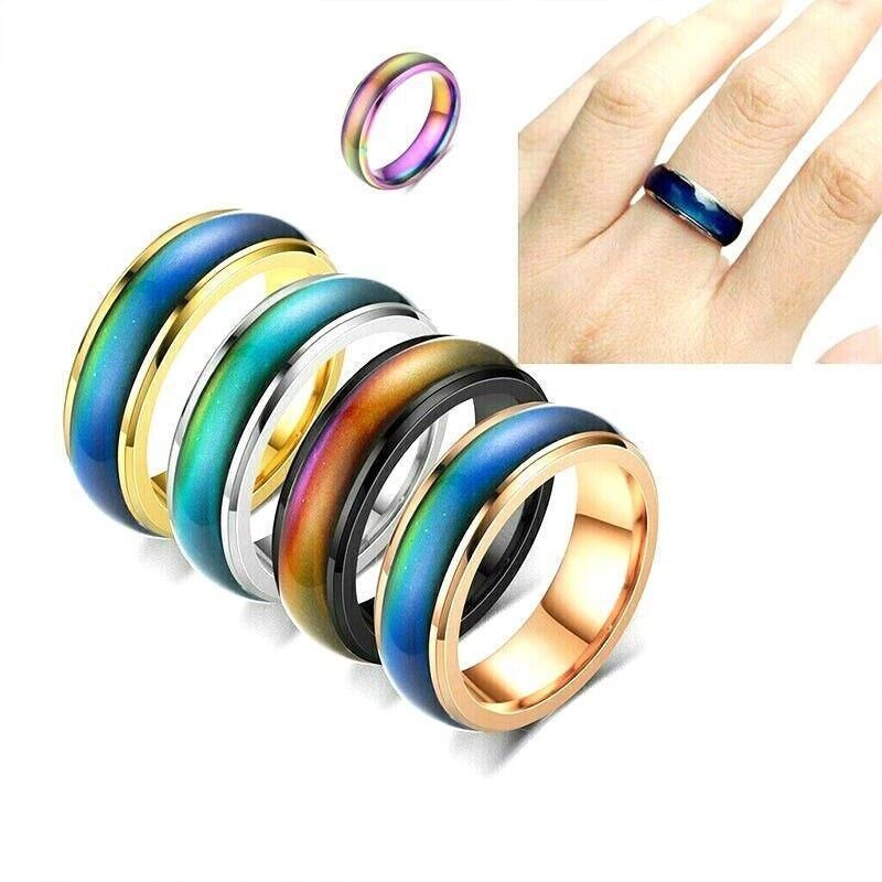 Mood Colour Changing Ring Temperature Sensitive Stainless Steel US Size 10 - Rose Gold