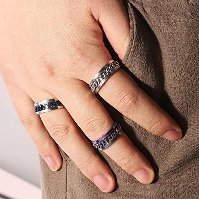 Spinner Rings Mens Womens Fidget Rotating Ring Silver Stainless Steel Size 7 - Silver