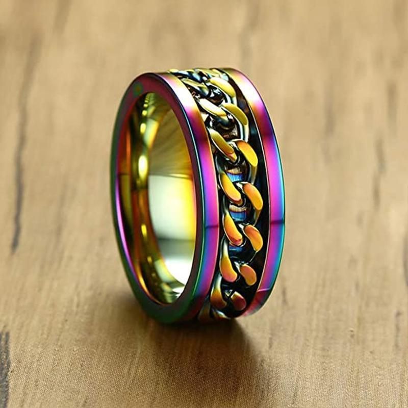 Spinner Rings Mens Womens Fidget Rotating Ring Silver Stainless Steel Size 7 - Silver