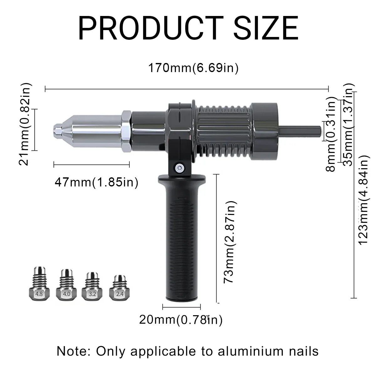 Electric Rivet Nut Gun Adapter Cordless Drill Tool Kit with 4 Nozzles Durable