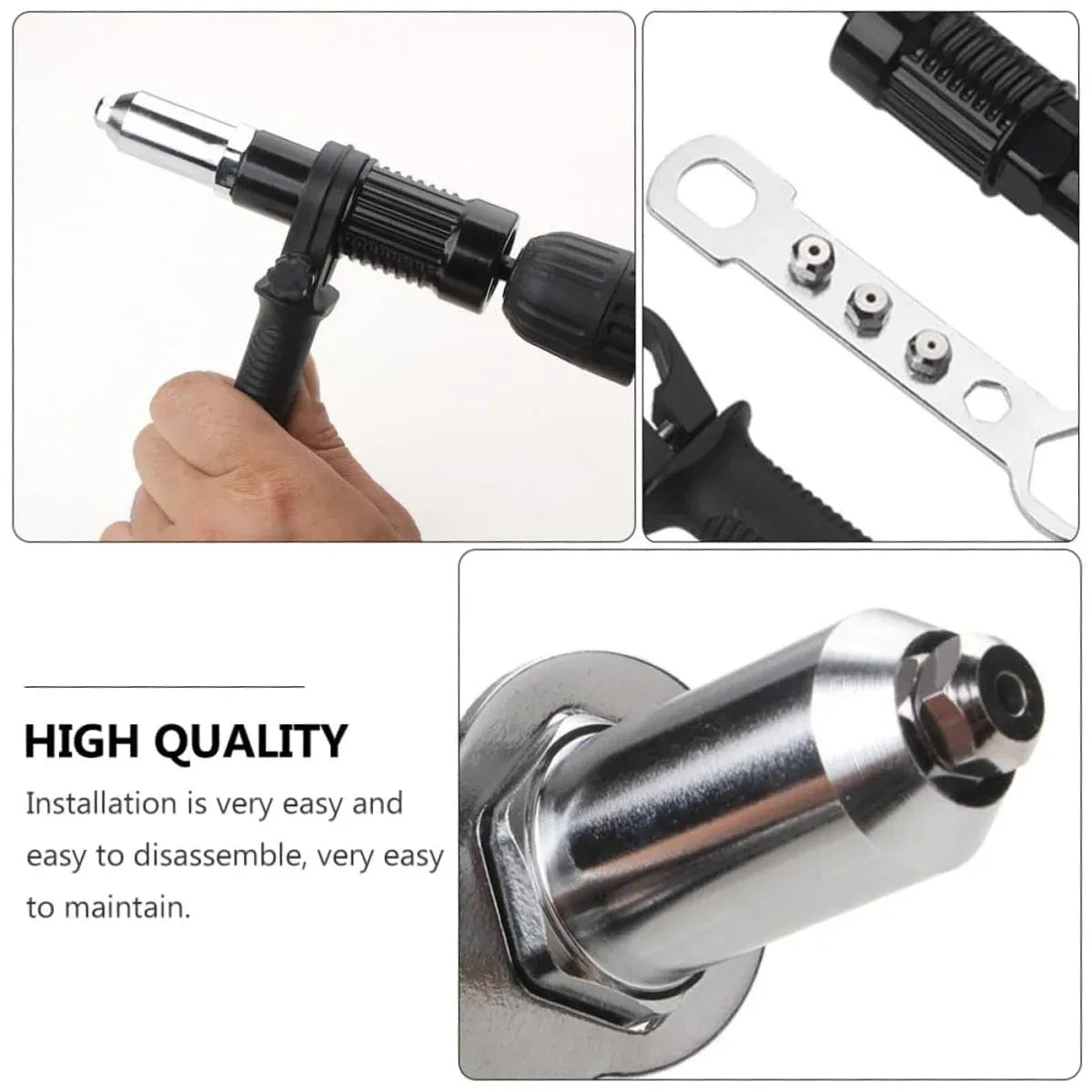 Electric Rivet Nut Gun Adapter Cordless Drill Tool Kit with 4 Nozzles Durable