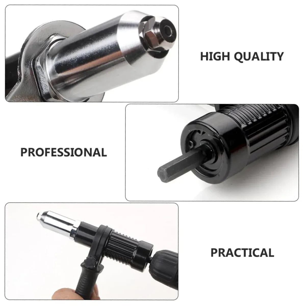 Electric Rivet Nut Gun Adapter Cordless Drill Tool Kit with 4 Nozzles Durable