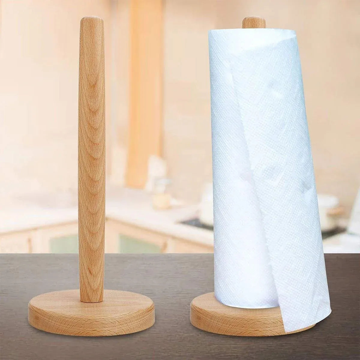 Beech Wood Vertical Paper Roll Holder Creative Kitchen Tissue Rack Storage Stand