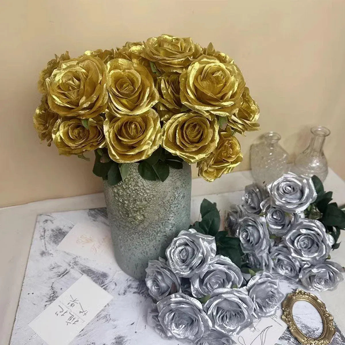 10pcs Artificial Silk Simulation Rose Flowers - Wedding Party Home Decorations - Black