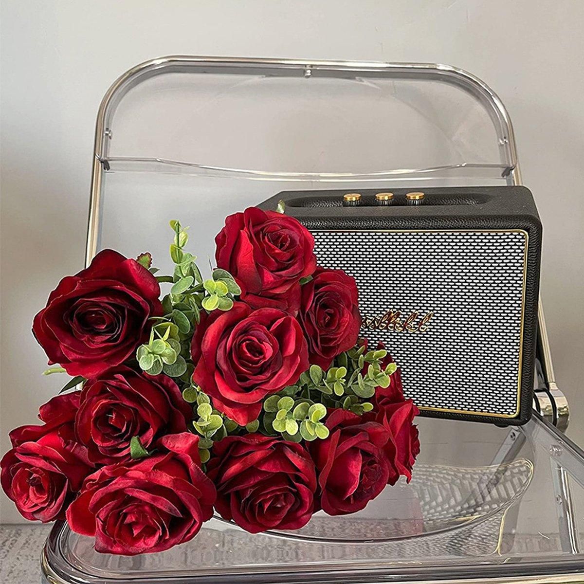 10pcs Artificial Silk Simulation Rose Flowers - Wedding Party Home Decorations - Silver