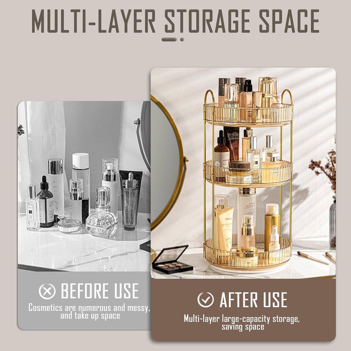Rotating Cosmetic Organiser Home Storage Shelf Box for Makeup and Beauty Product - Amber