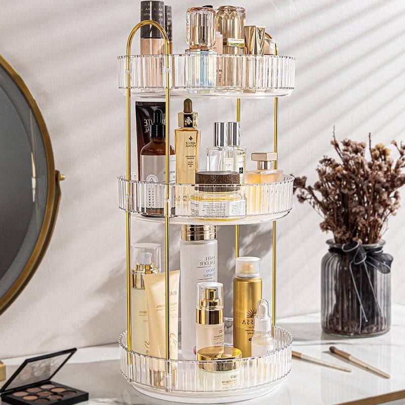 Rotating Cosmetic Organiser Home Storage Shelf Box for Makeup and Beauty Product - Amber