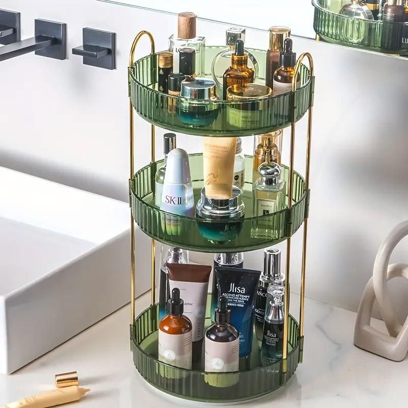 Rotating Cosmetic Organiser Home Storage Shelf Box for Makeup and Beauty Product - Amber