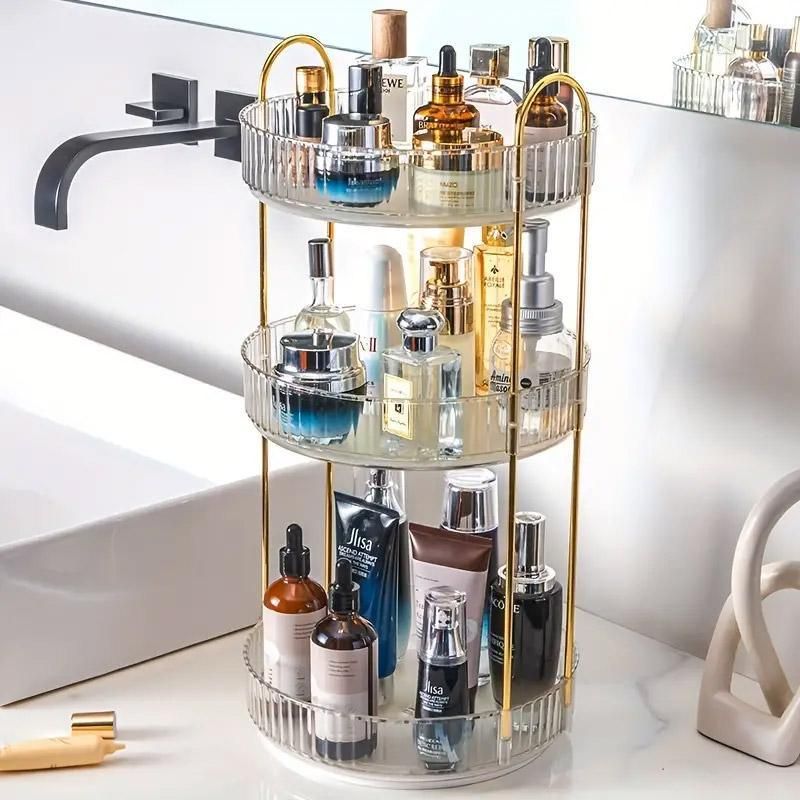 Rotating Cosmetic Organiser Home Storage Shelf Box for Makeup and Beauty Product - Amber