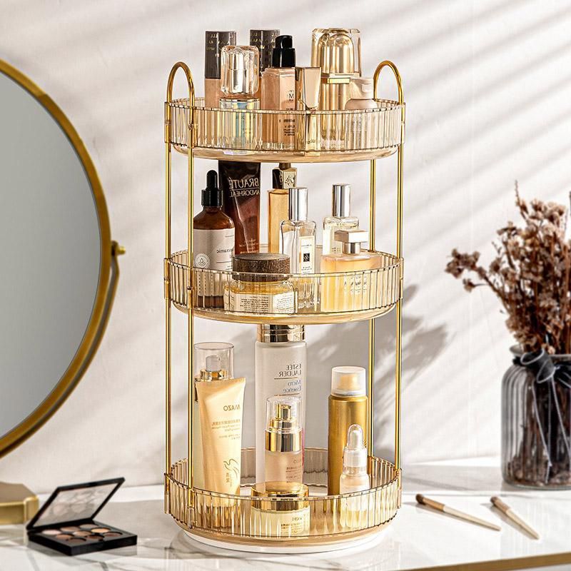 Rotating Cosmetic Organiser Home Storage Shelf Box for Makeup and Beauty Product - Amber