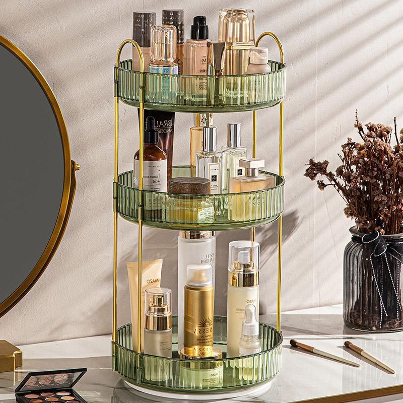 Rotating Cosmetic Organiser Home Storage Shelf Box for Makeup and Beauty Product - Amber