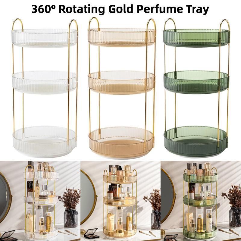 Rotating Cosmetic Organiser Home Storage Shelf Box for Makeup and Beauty Product - Amber
