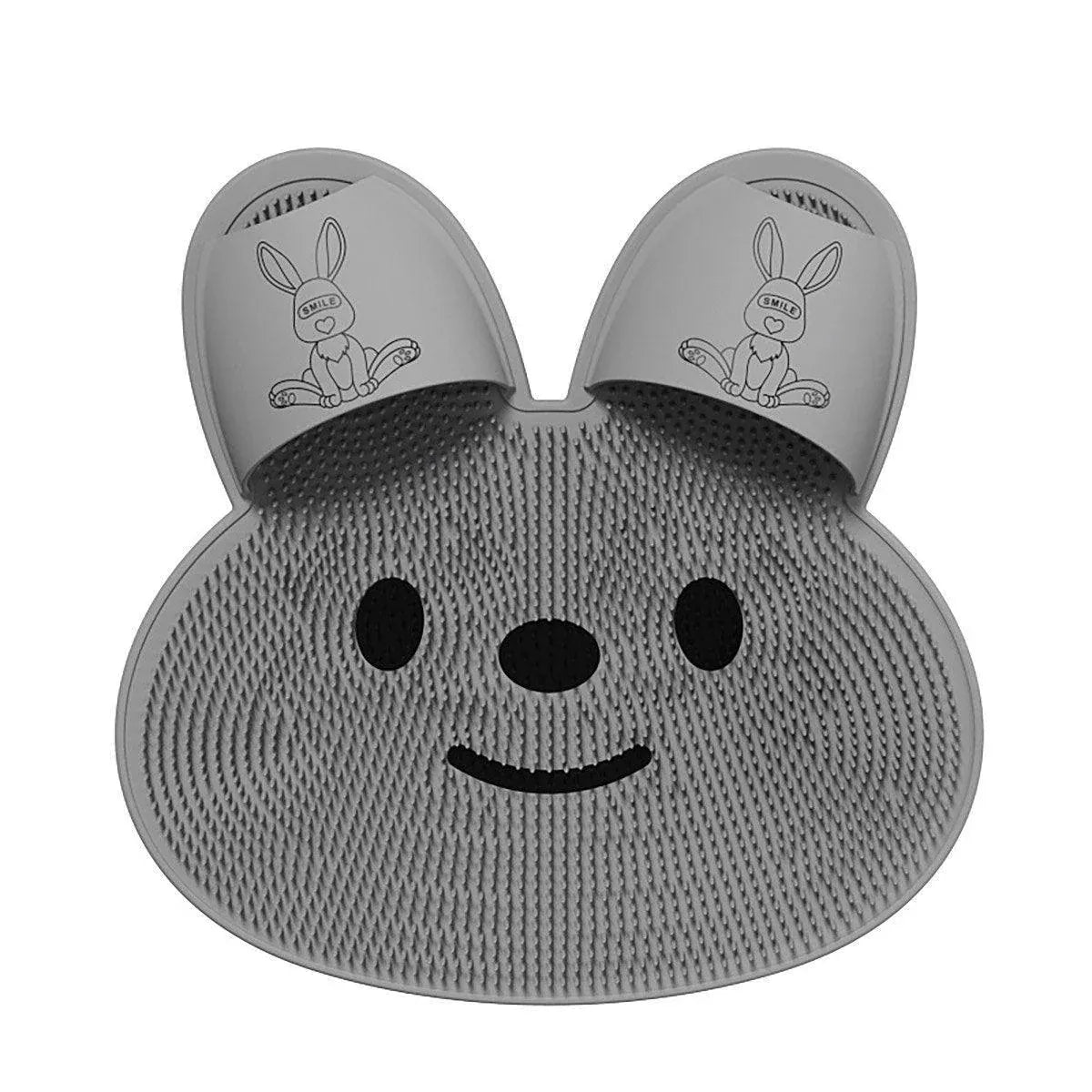 Silicone Foot Scrubber Rabbit Tub Mat Suction Cup Exfoliating Brush Cleaning Mat - Grey