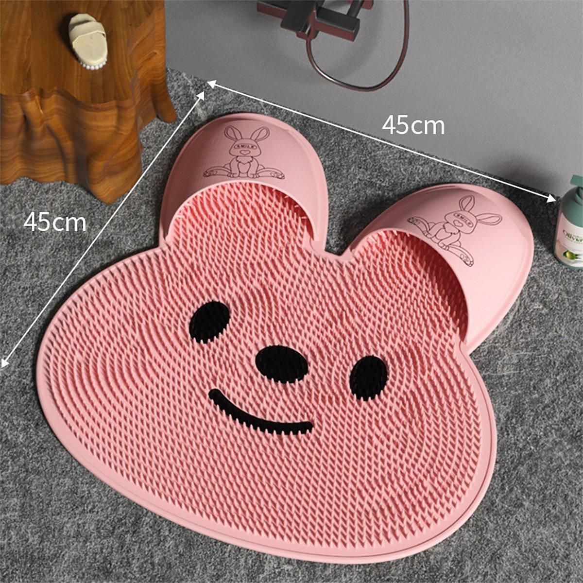 Silicone Foot Scrubber Rabbit Tub Mat Suction Cup Exfoliating Brush Cleaning Mat - Grey