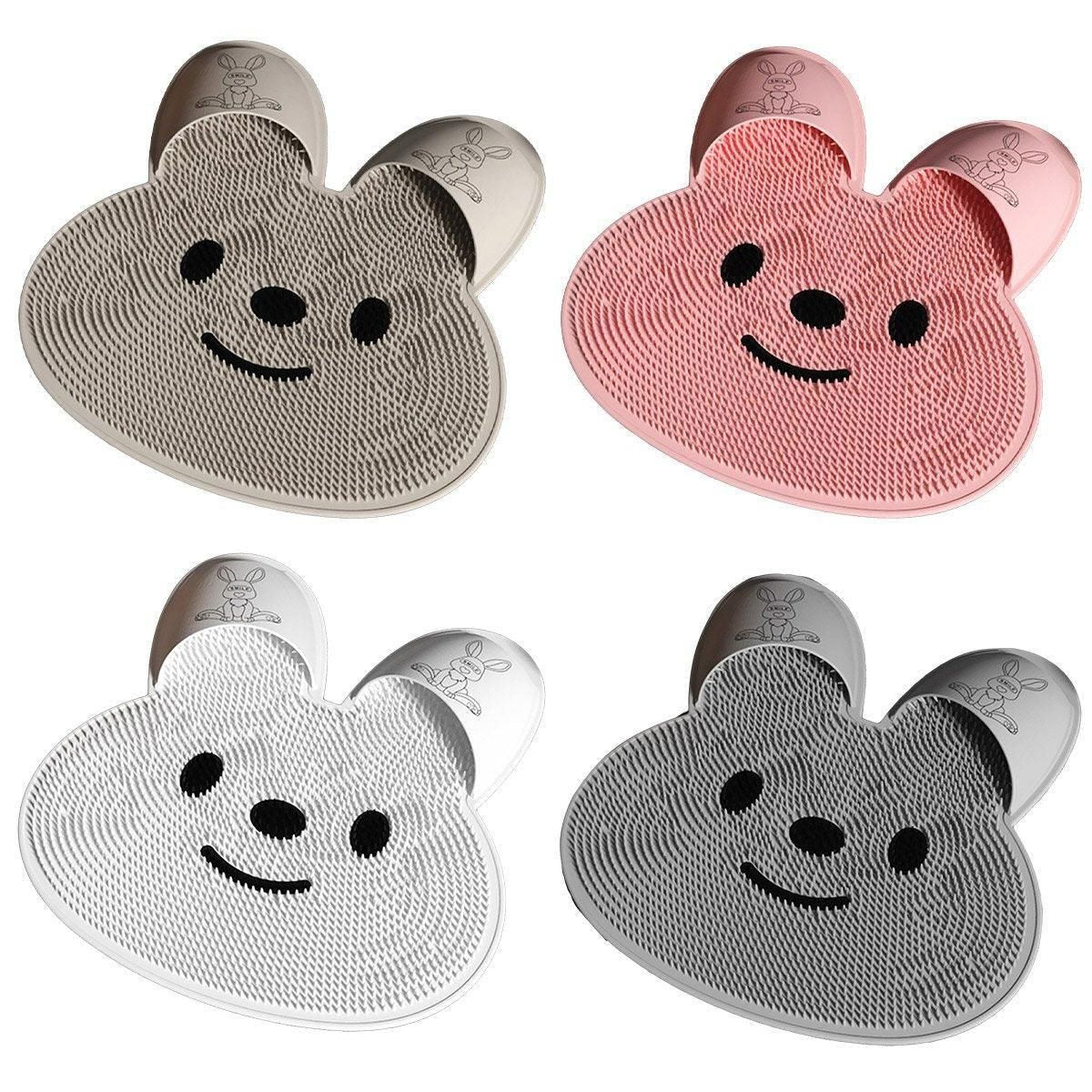 Silicone Foot Scrubber Rabbit Tub Mat Suction Cup Exfoliating Brush Cleaning Mat - Pink