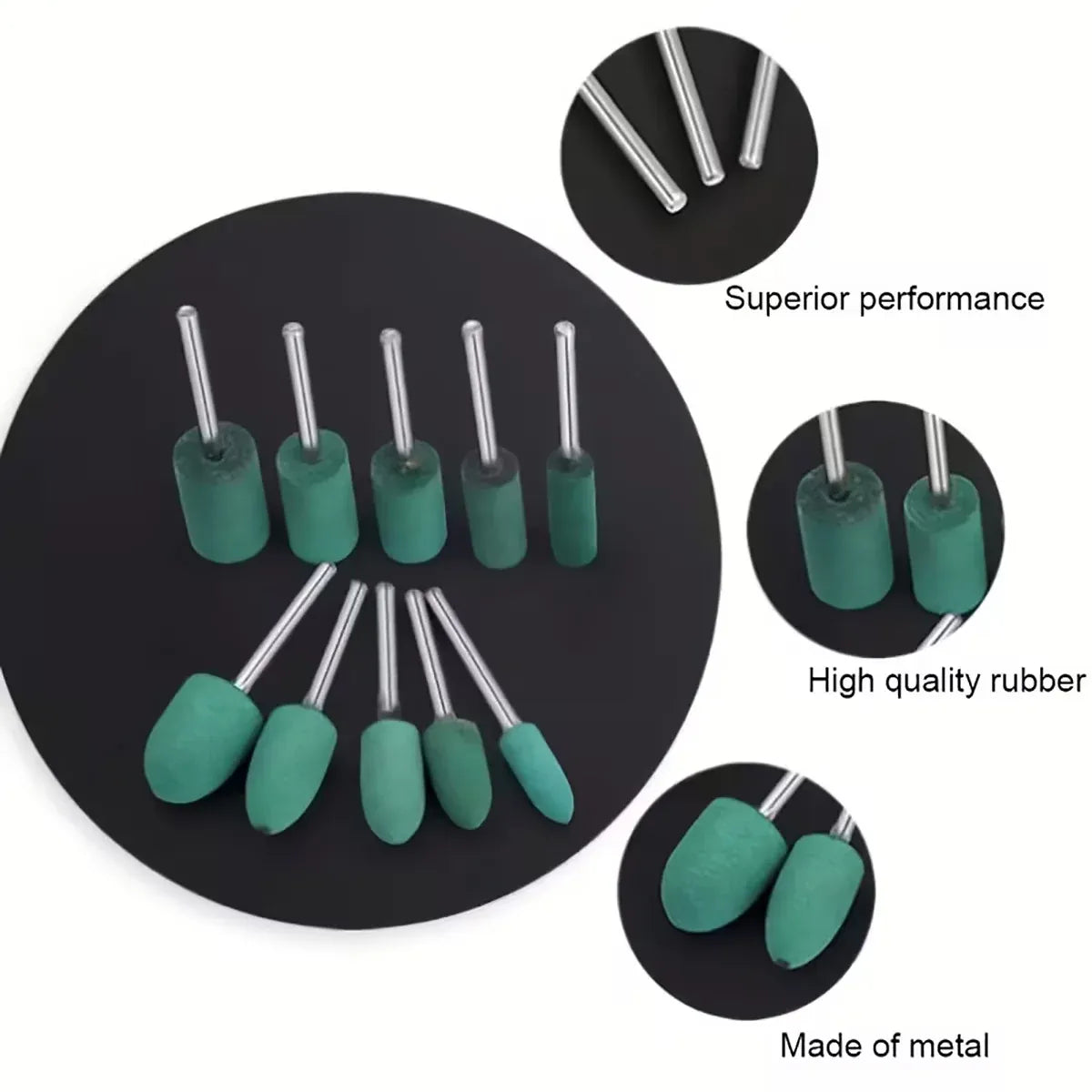 100Pcs Rubber Polishing Bits Set Rotary Tool Buffing Kit for Drill Grinding