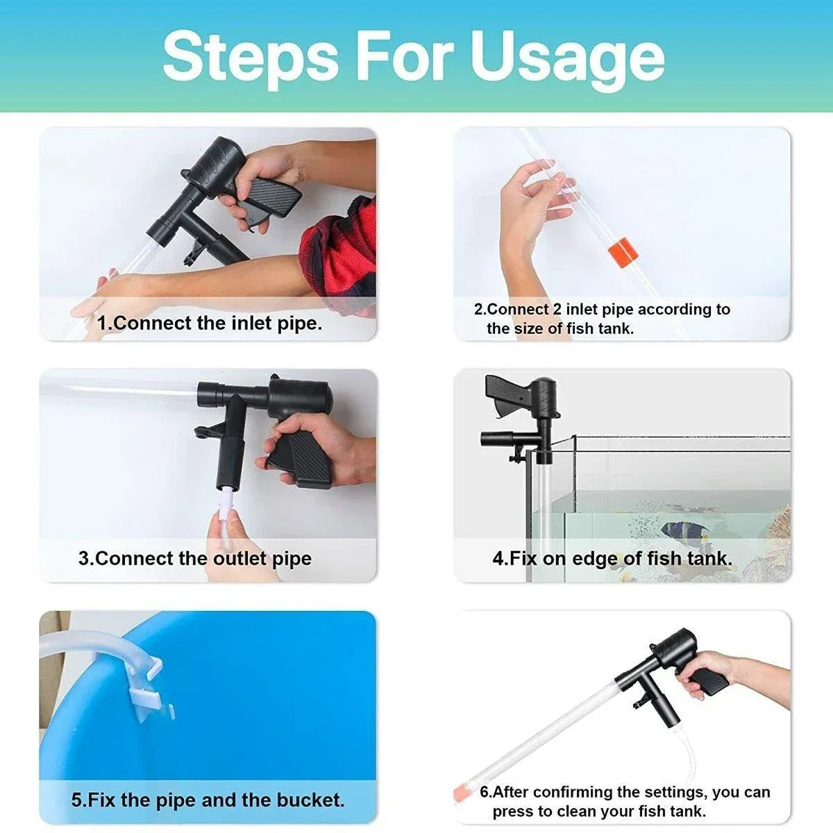 6In1 Fish Tank Cleaner Water Changer Pump Pipe Semi-automatic Cleaning Aquarium