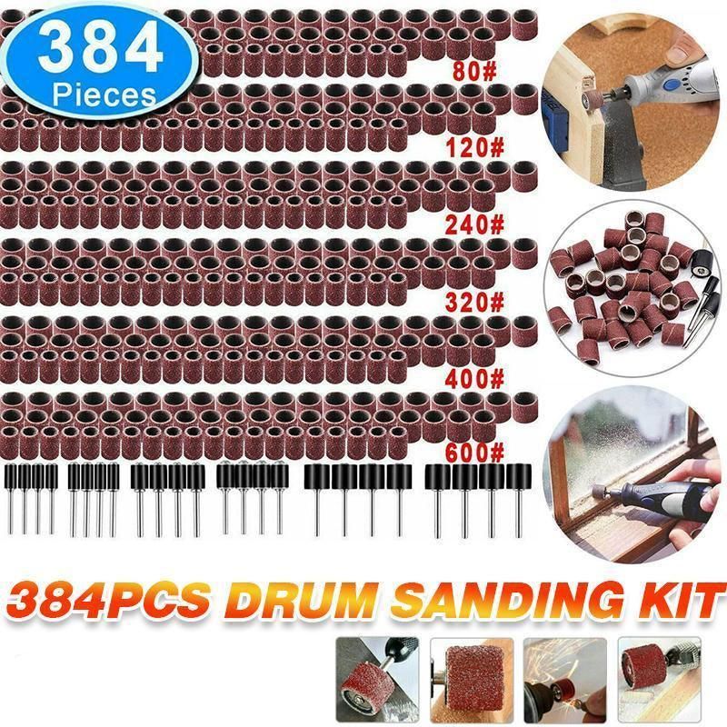 384Pcs Drum Sanding Kit For Nail Drill Bits Dremel Accessories Rotary Tool Set