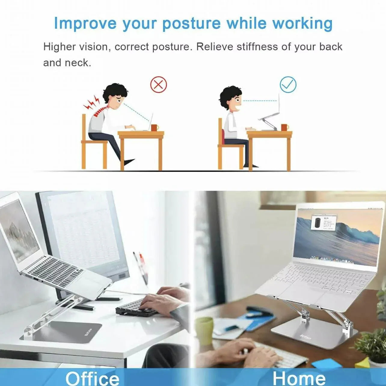 Adjustable Folding Aluminum Stand Ergonomic Design Portable Laptop Stand Holder - Dark Grey