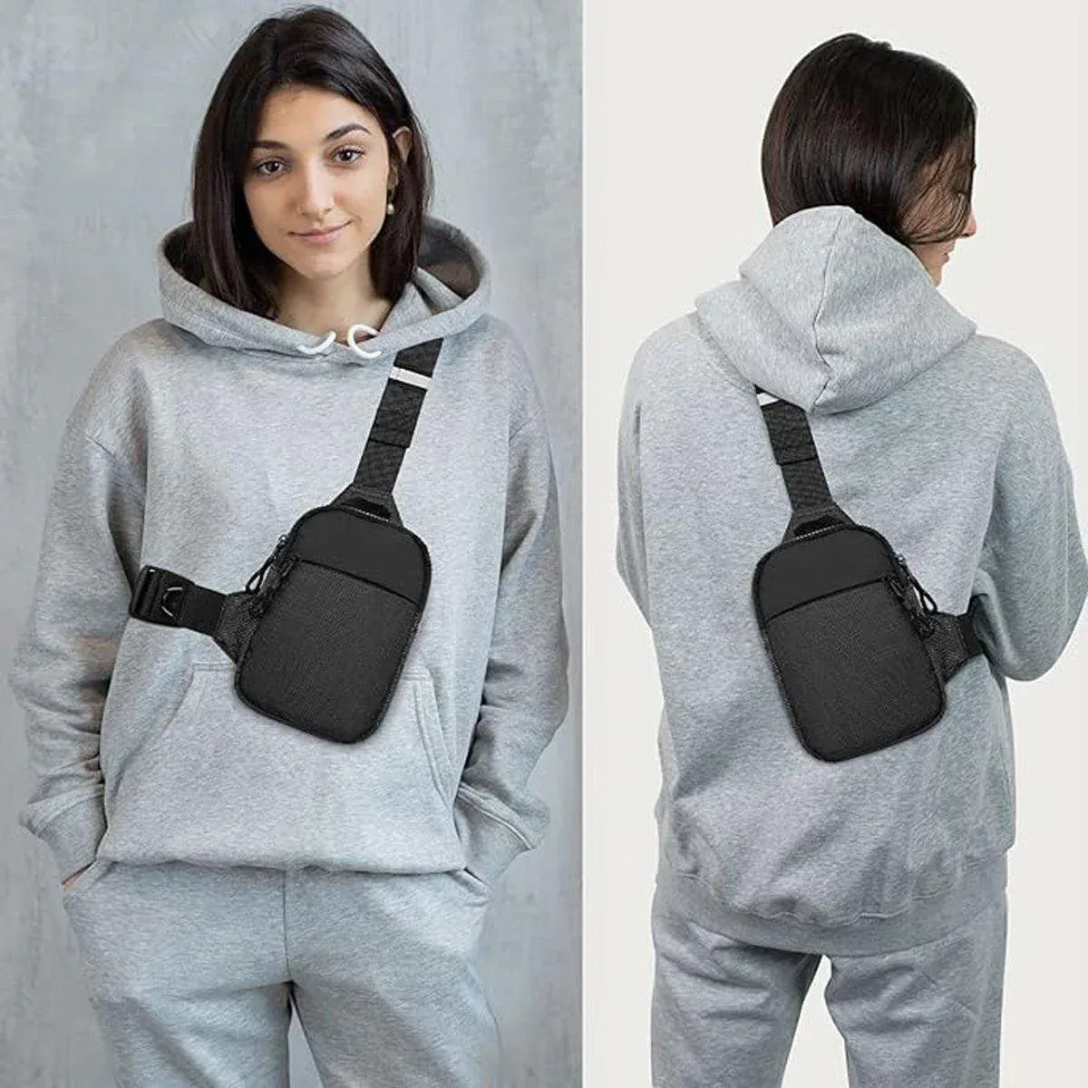 Sports Chest Bag Crossbody Backpack Mini Fashion Satchel for Outdoor Travel - Grey