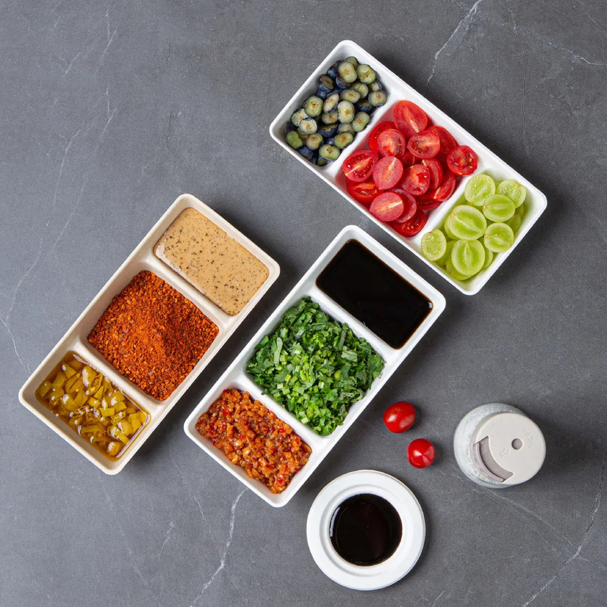 30PCS Disposable Pulp Three-Compartment Dip Box for Sushi BBQ Sauce Condiment - Kraft