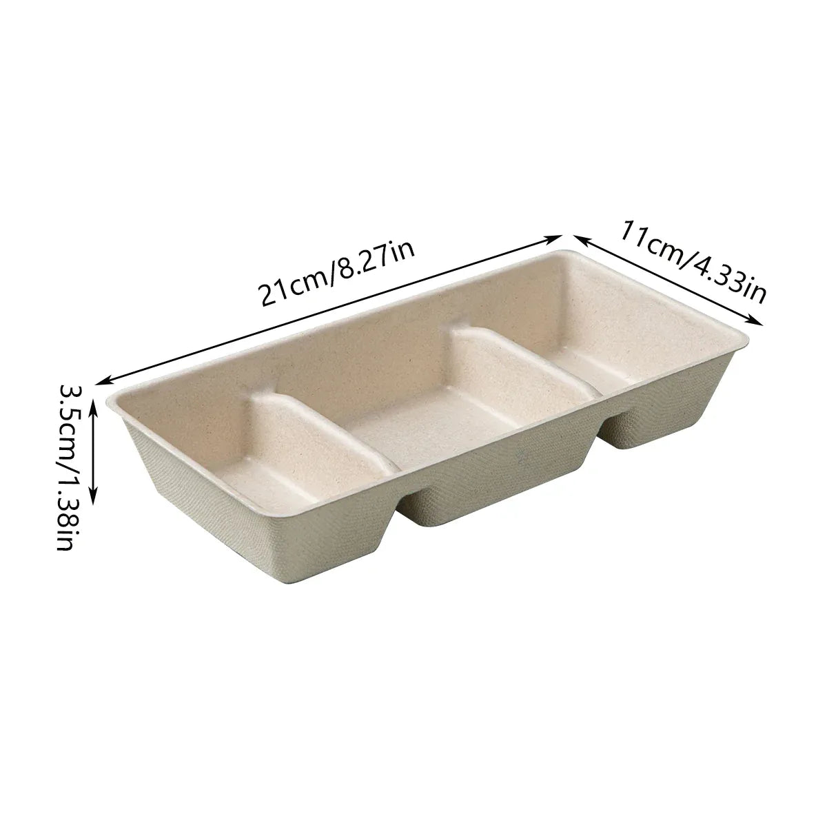 30PCS Disposable Pulp Three-Compartment Dip Box for Sushi BBQ Sauce Condiment - White