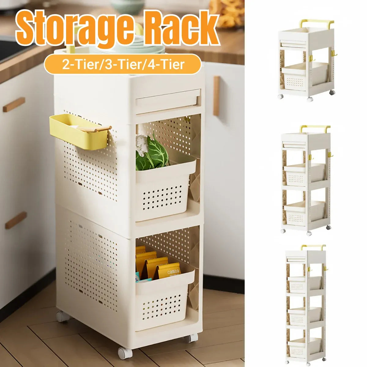 Multi Function Pull Type Storage Cart Rolling Trolley 2/3/4 Tier Space Saving - 2-Layer