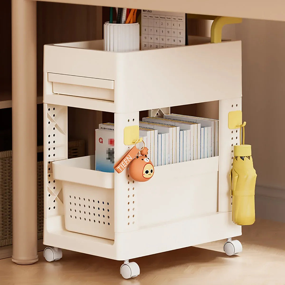 Multi Function Pull Type Storage Cart Rolling Trolley 2/3/4 Tier Space Saving - 2-Layer