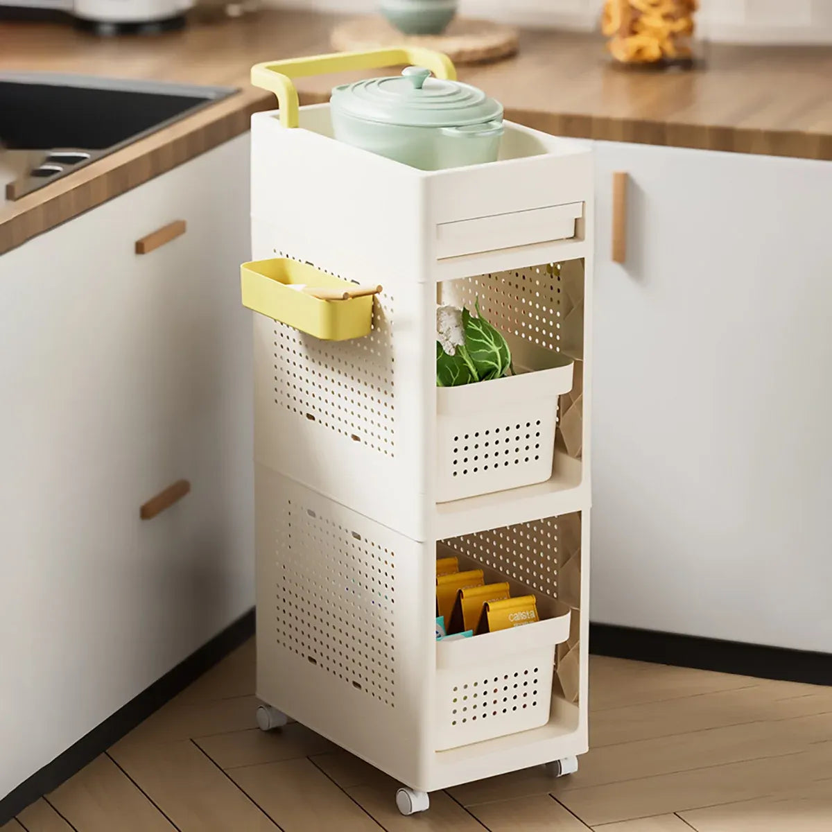 Multi Function Pull Type Storage Cart Rolling Trolley 2/3/4 Tier Space Saving - 2-Layer