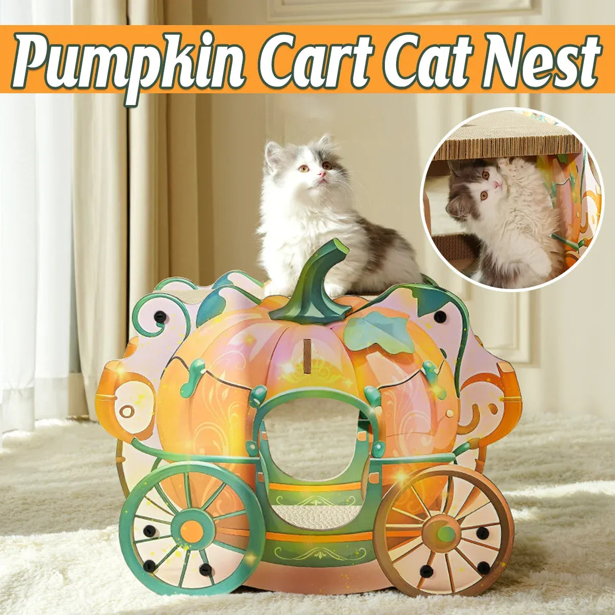 Pumpkin Cat Cart Double Layer Cat Scratch Board Cat Bed Furniture For Sleeping