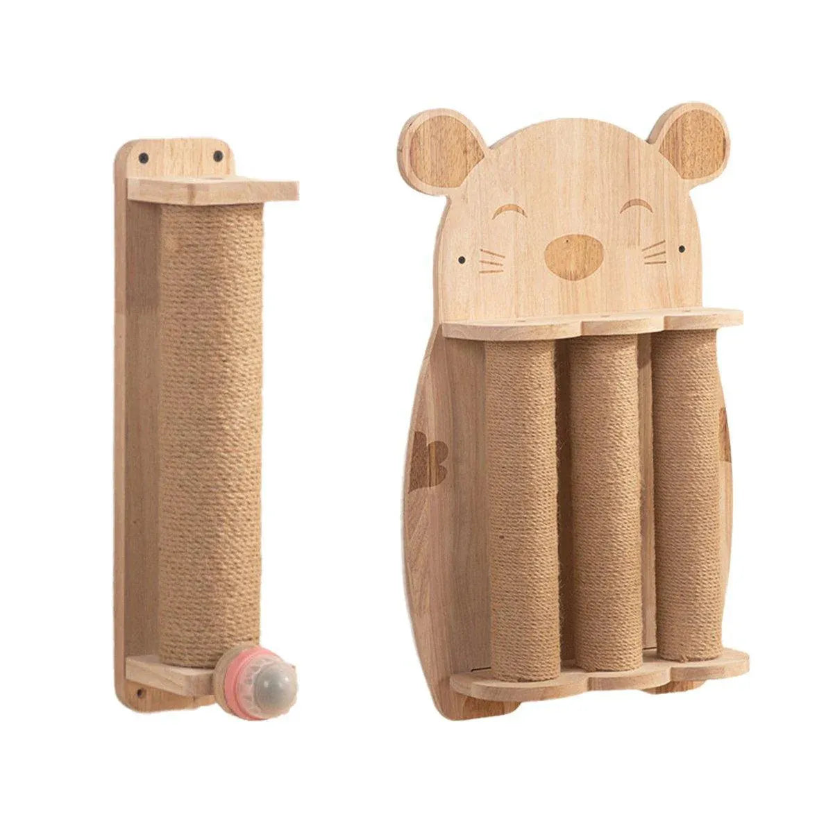 2Style Wood Wall-Mounted Natural Sisal Rope Cat Scratching Claw Grinding Pet Toy - Single Column Pink