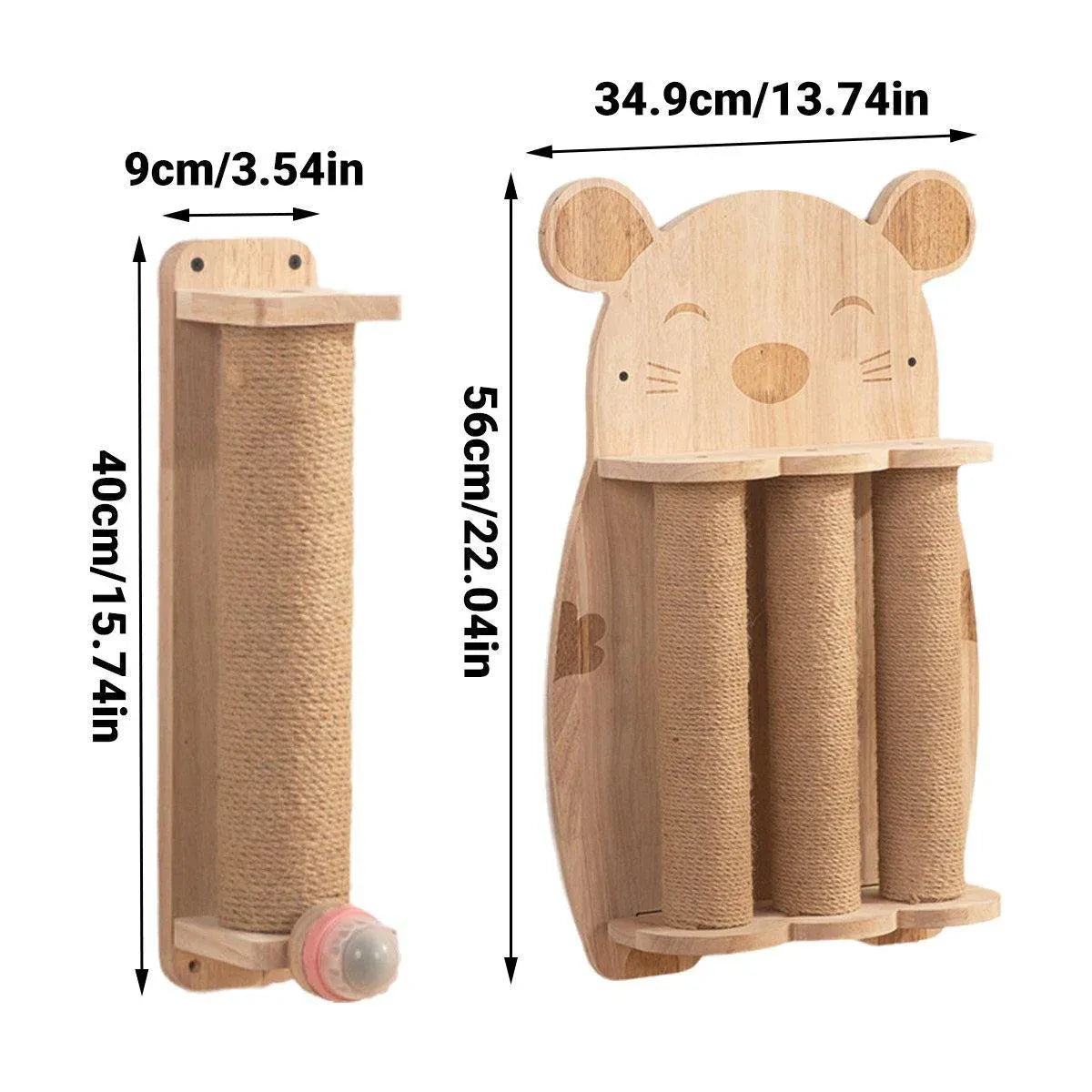 2Style Wood Wall-Mounted Natural Sisal Rope Cat Scratching Claw Grinding Pet Toy - Single Column Pink