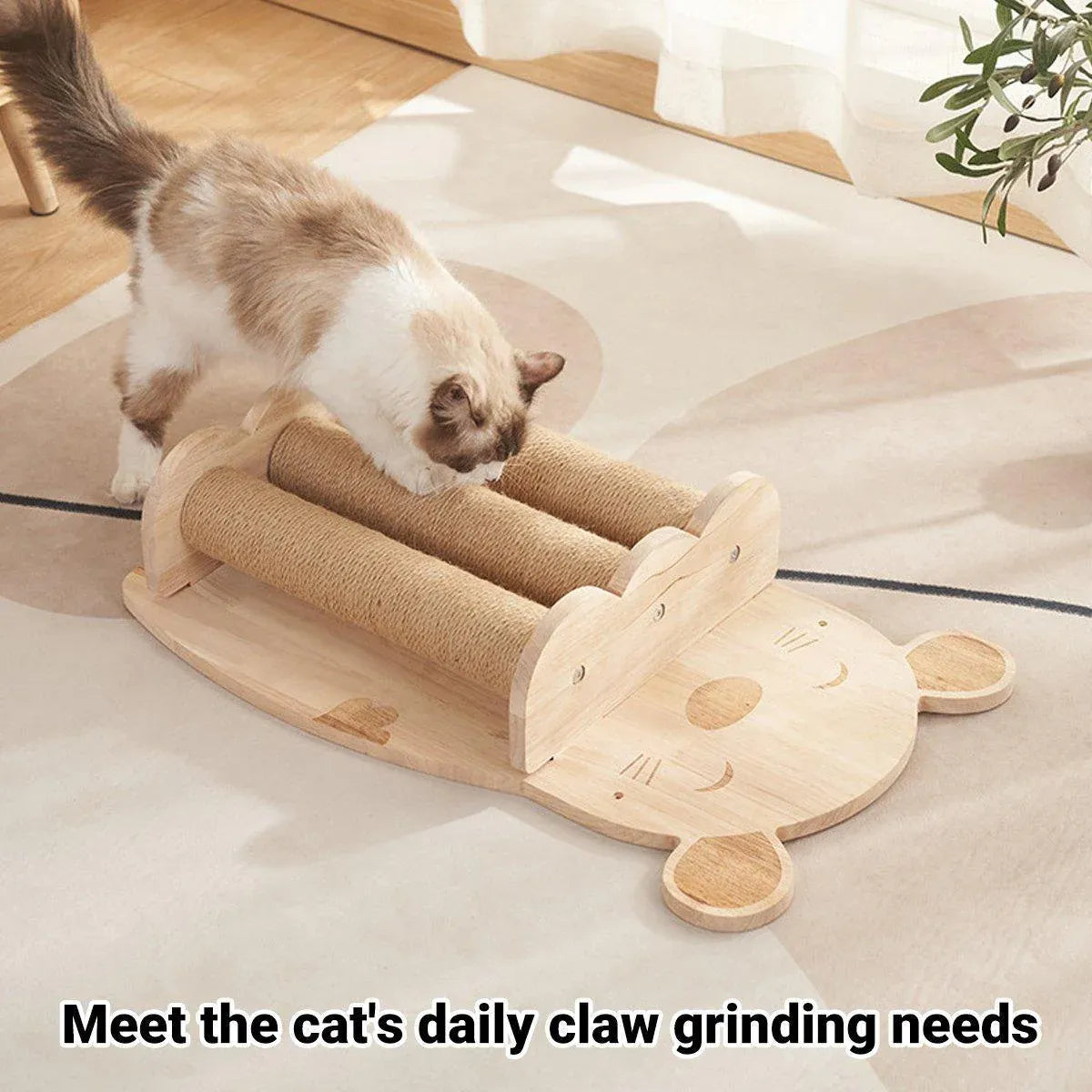 2Style Wood Wall-Mounted Natural Sisal Rope Cat Scratching Claw Grinding Pet Toy - Single Column Pink