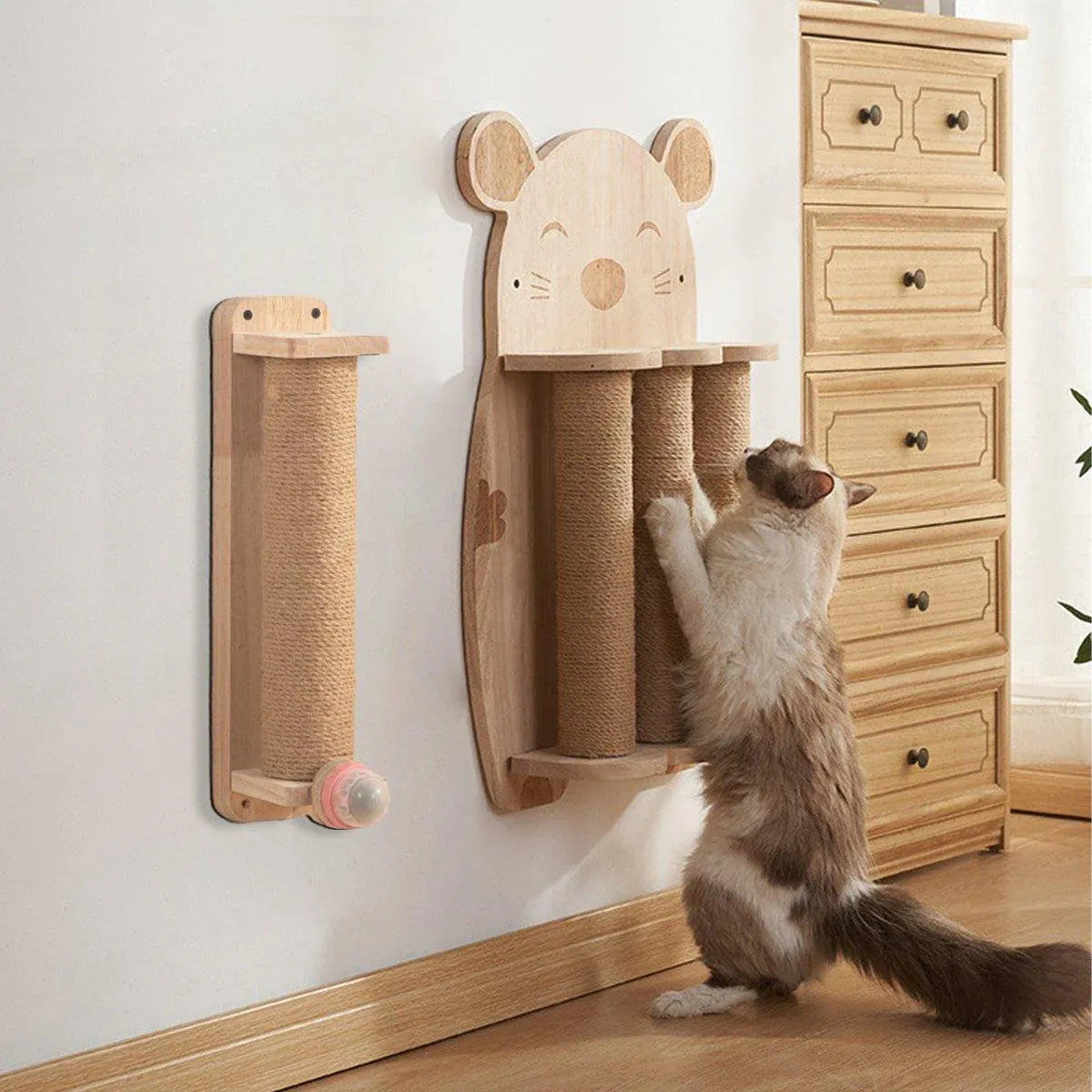 2Style Wood Wall-Mounted Natural Sisal Rope Cat Scratching Claw Grinding Pet Toy - Single Column Pink