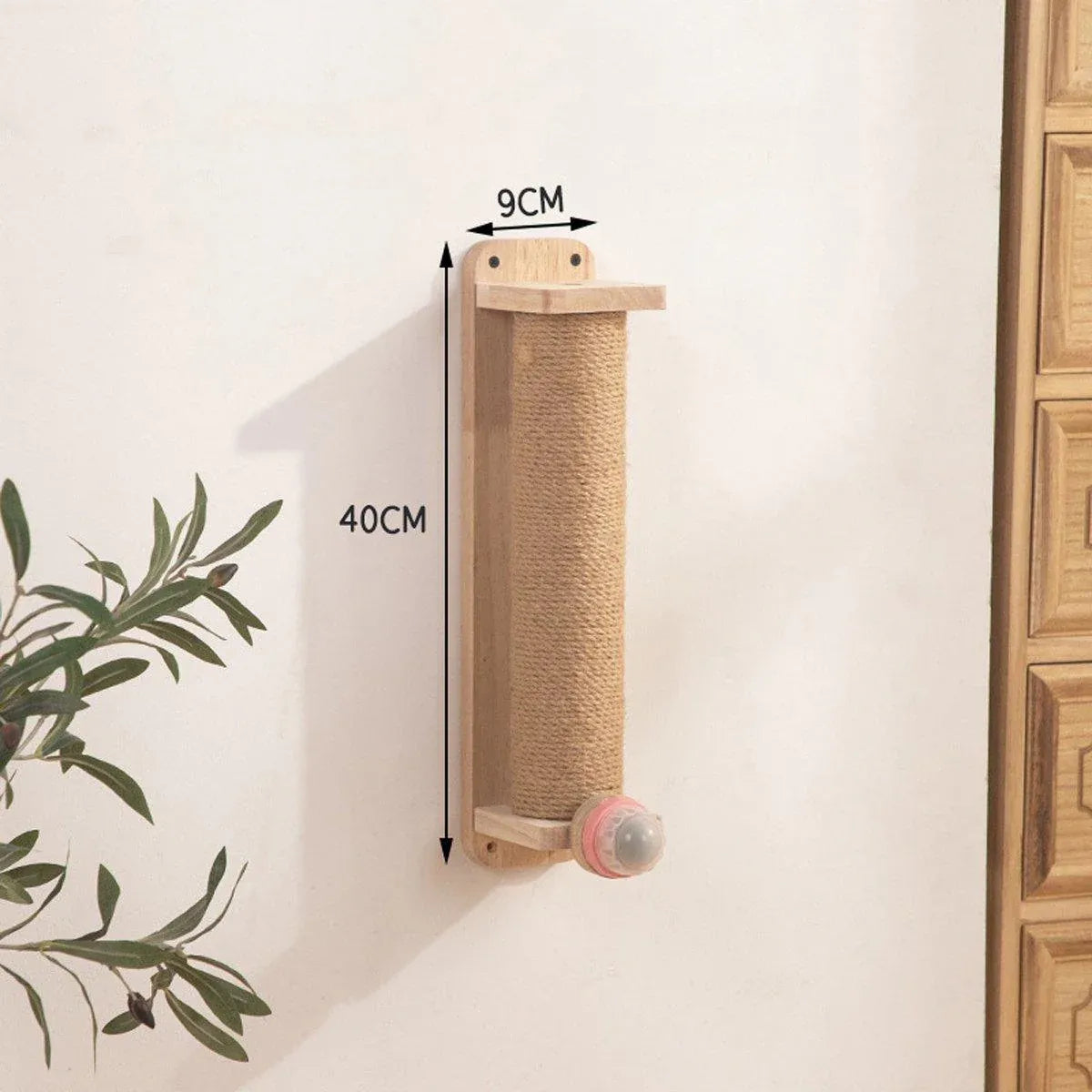 2Style Wood Wall-Mounted Natural Sisal Rope Cat Scratching Claw Grinding Pet Toy - Single Column Pink