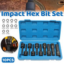 10 Piece Impact Hex Socket Bit Set 1/2 Inch Drive Metric H5 to H19 with Storage Case