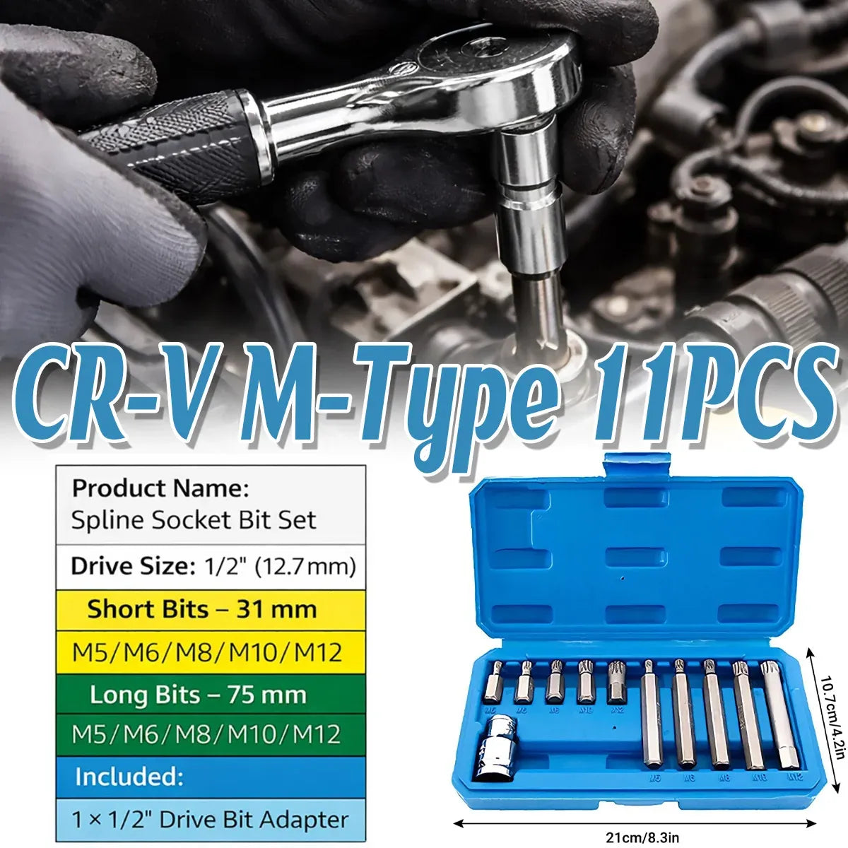 11PCS CR-V M-Type Spline Socket Bit Set Driver Drill Bit Tool Kit Car Repair