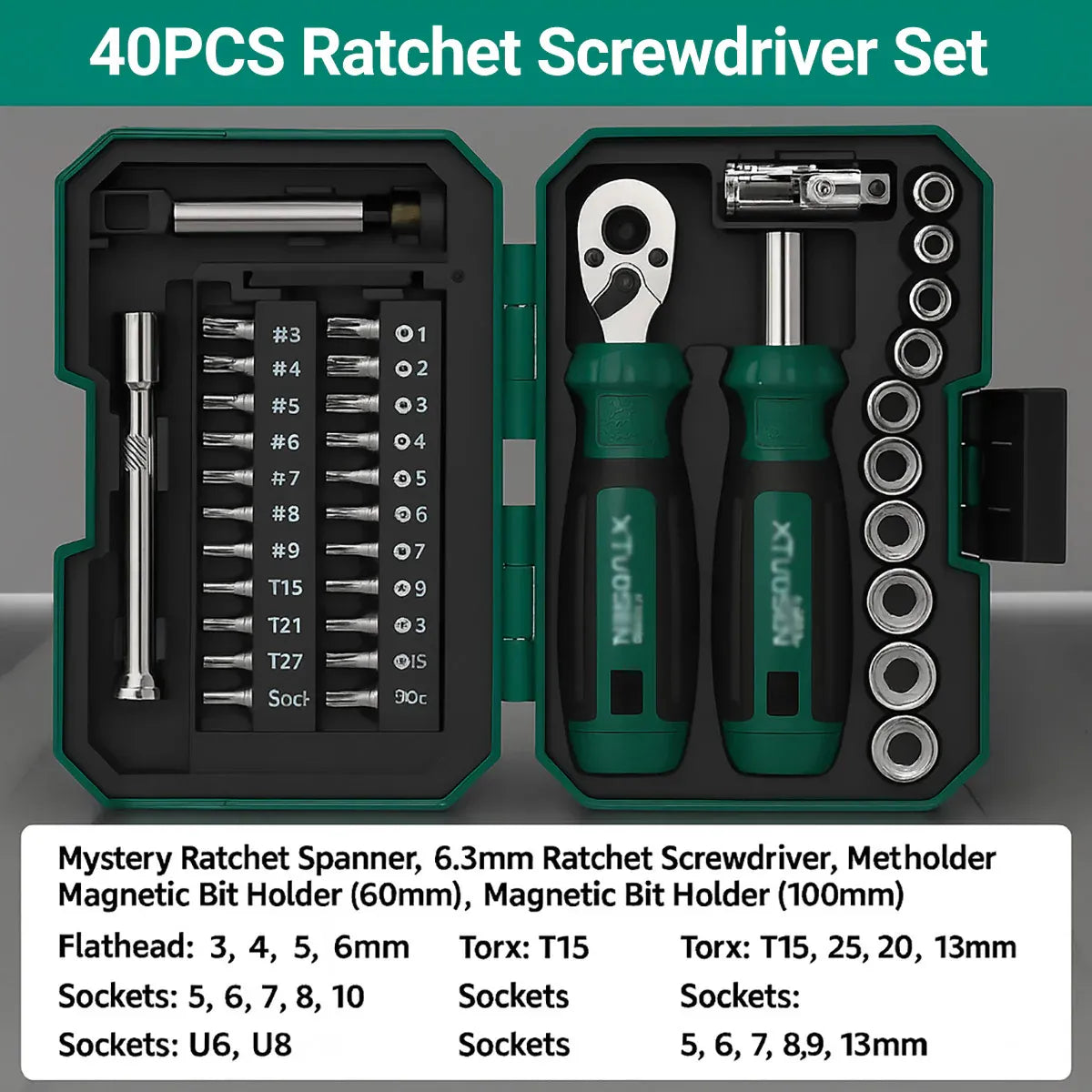Portable Ratchet Screwdriver Tool Kit 40PCS Durable for Home Cycle Repair Use
