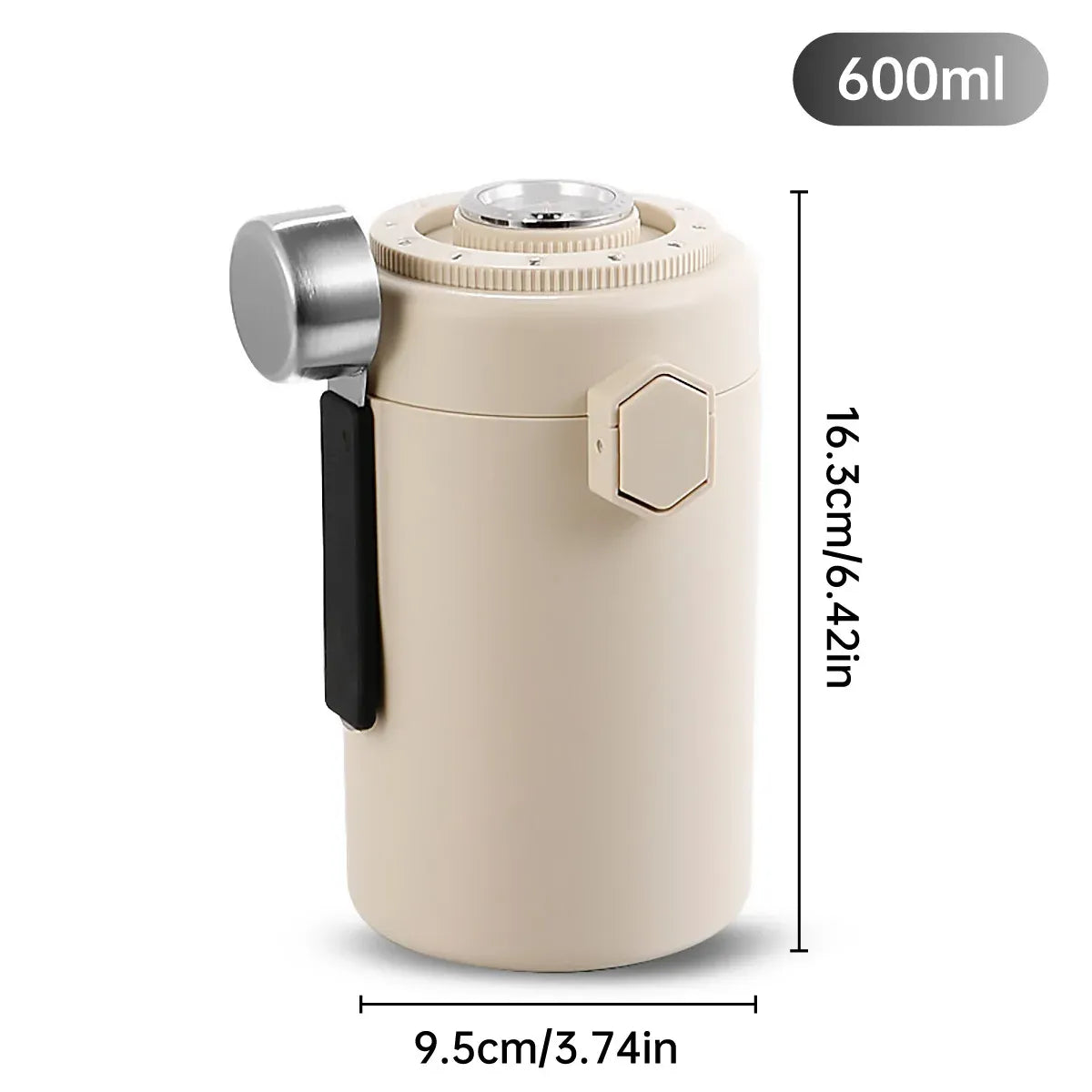 304 Stainless Steel Coffee Bean Sealed Jar 600ml Food Grade Leakproof Durable - Black