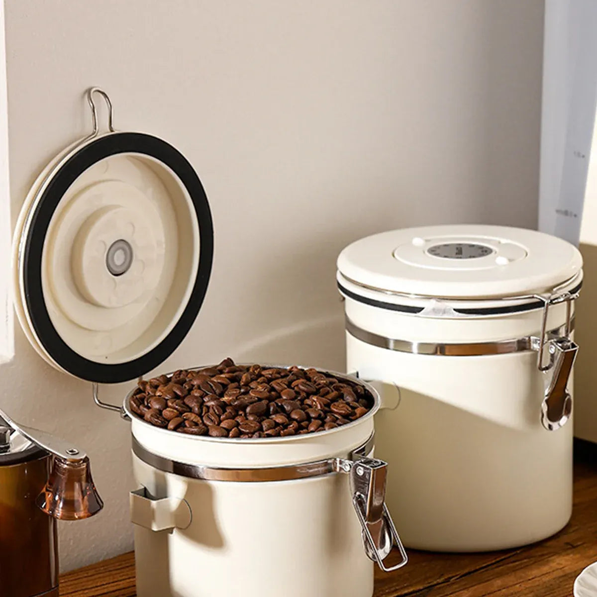 3 Sizes Stainless Steel Coffee Bean Powder Storage Jar Sealed Canister with Valve - 1.2L